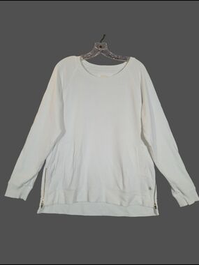 Lilly Pulitzer Luxletic Crewneck Sweatshirt White Gold Zipper Detail Pullover L